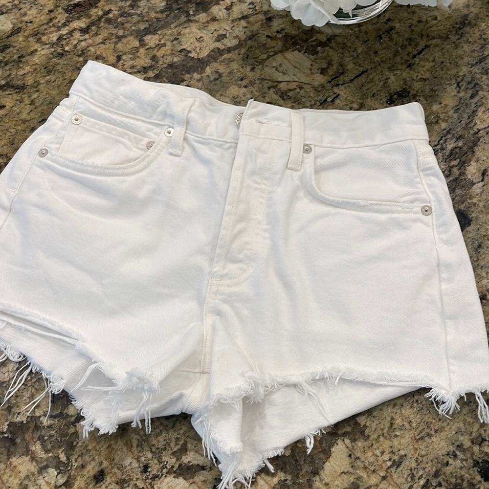 Agolde white cut off shorts